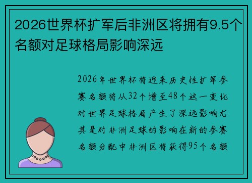 2026世界杯扩军后非洲区将拥有9.5个名额对足球格局影响深远 2026世界杯扩军后非洲区将拥有9.5个名额对足球格局影响深远